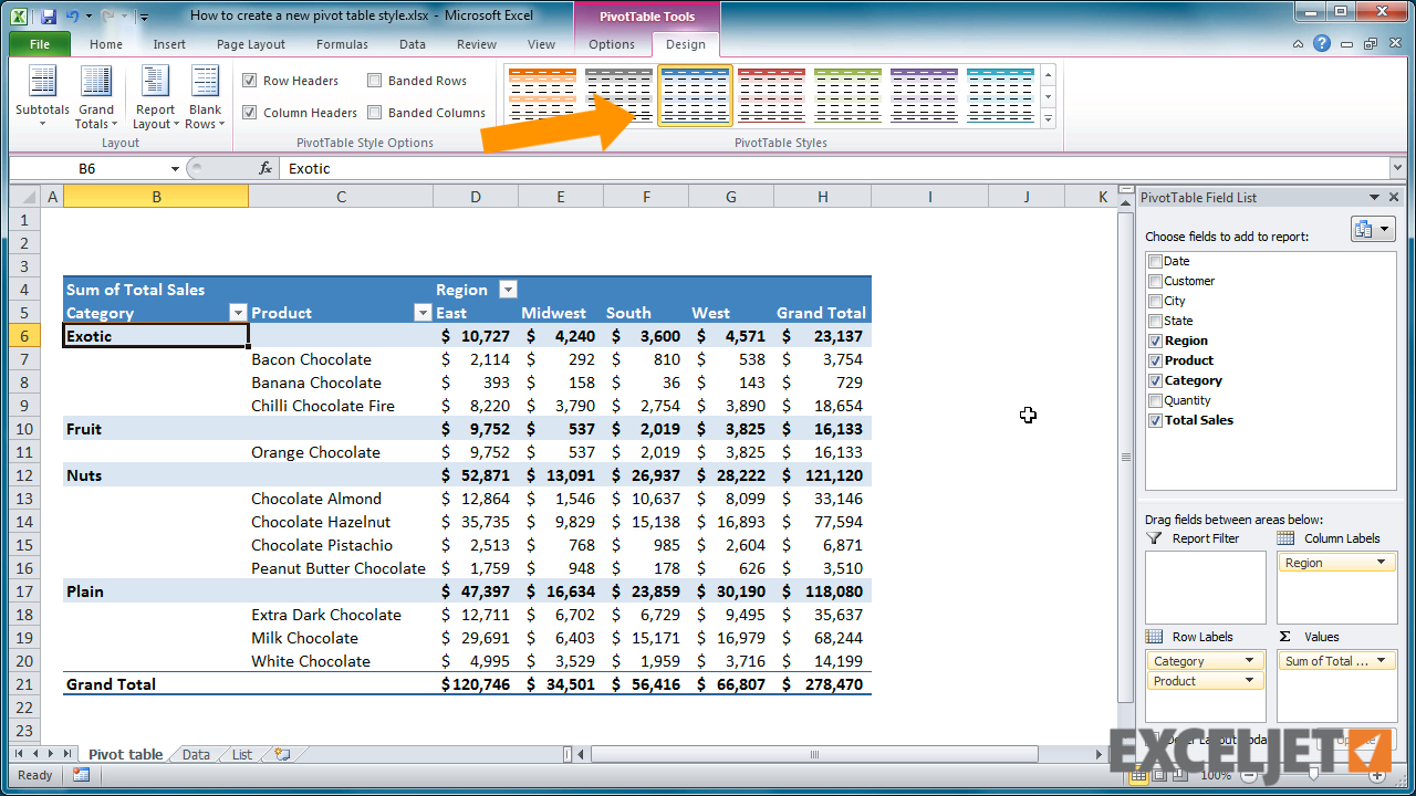 Excel tutorial: How to create a new pivot table style